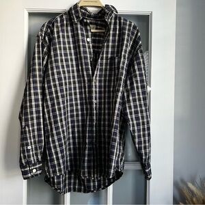 Eddie Bauer Navy and White Plaid Shirt